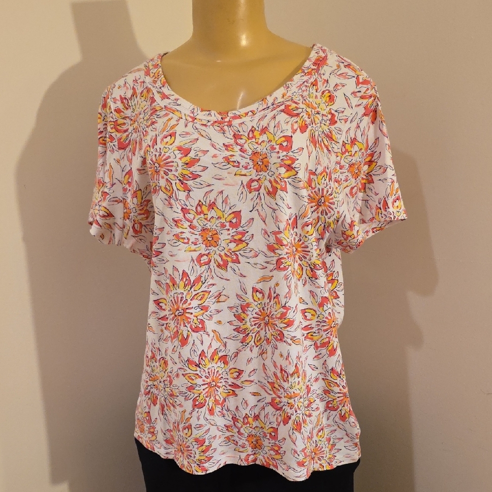 Charter Club Pink and Orange Floral Short Sleeve Tee